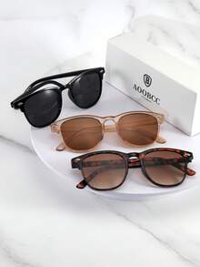 3pcs New Personalized Celebrity Same Style Glasses, Unisex Retro Tinted Glasses, Fashion Rivet Round Frame High-End Eyewear - 彩色 - 查看 6