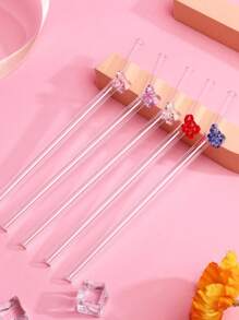 6er Pack wiederverwendbare Glas-Trinkhalme mit Schleifen-Charm - bruchsichere gebogene Trinkhalme Set + Reinigungsbürste - elegante Trinkhalme für Cocktails, Smoothies & kalte Getränke (20cm)