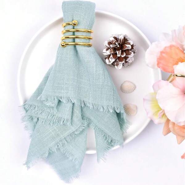 Saliegroene 1-pack handgemaakte stoffen servetten, katoenen linnen, paasservetten met franje, rustieke bulk dinerservetten voor bruiloften, babyshowers en tafeldecoratie.