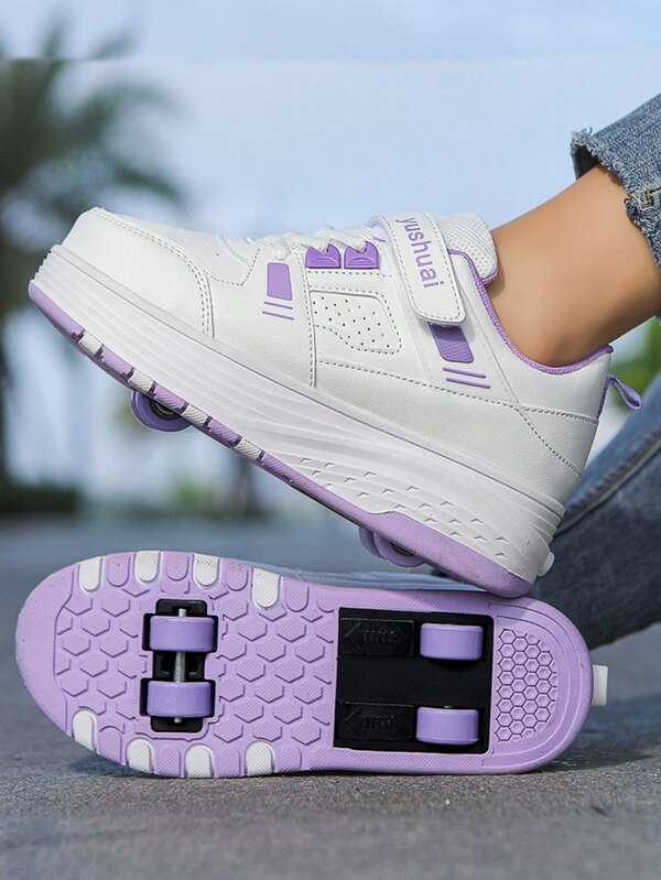 Upgraded Version 4-Wheel Button Controlled Retraction Sneakers For Adults, Kids 2-In-1 Removable Wheels Sports Shoes For Everyday Wear, For Enhanced Stability