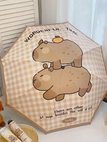 1PC Cute Capybara Cartoon Folding Umbrella - 8-Rib, Waterproof & Windproof, Durable Compact Design For Men & Women - Ideal For Rainy Days, Travel & Outdoor Adventures, Cute Umbrella