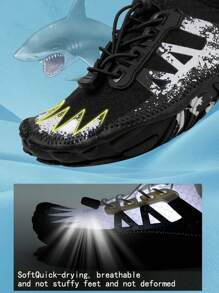 1 Pair Geometric V-Shaped Print Wading Shoes For Men, Basic Beach, Water, Outdoor Fitness, Summer, Plus Size, Wide Toe, Barefoot, Indoor Gym Training Shoes