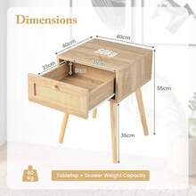 Rattan Bedside Table Wood Nightstand End Table With Handwoven Rattan Dration Natural Accent Sofa Side Table For Bedroom Living Room 1 Drawer 2 - Natural - View 3