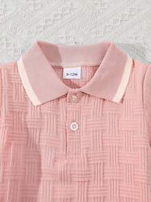 2pcs/Set Baby Boys Summer Jacquard Polo Collar Shirt And Casual Shorts Outfit - Pink - View 4