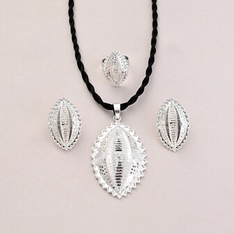 24K 经典传统中东阿拉伯非洲金色新娘耳环、戒指、吊坠首饰套装，女士结婚礼物