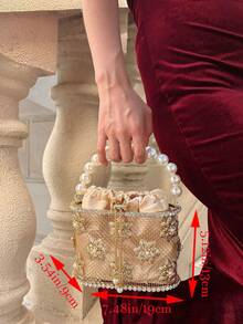 Luxury 2025 Women'S Bridal Wedding Purse Party Prom Rhinestone Pearl Woven Crossbody Bag Fashion Evening Bags - Champagne - View 7