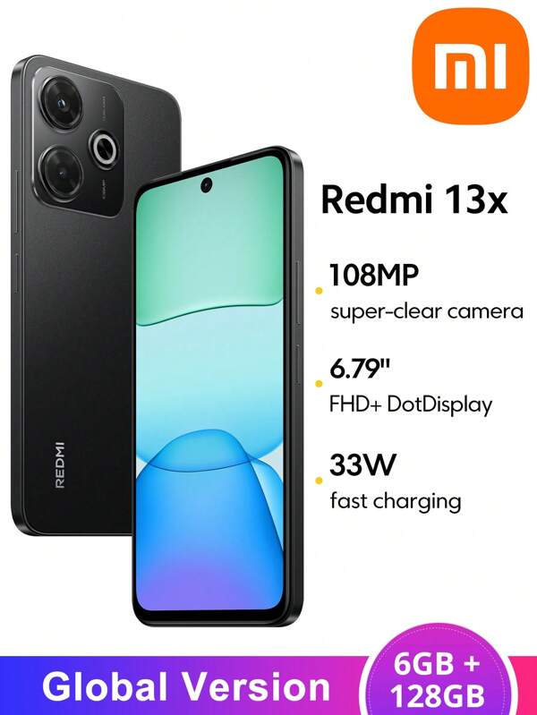 Xiaomi Redmi 13x Smartphone 6GB+128GB Global Version Helio G91-Ultra Processor 6.79" FHD+ DotDisplay Up To 90Hz Refresh Rate 108MP Super-Clear Main Camera 5030mAh (Typ) Supports 33W Fast Charging 3.5mm Headphone Jack Xiaomi HyperOS