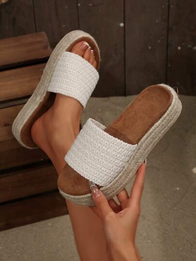 Handmade Mesh Strap & Jute Sole Lightweight Comfortable Wedge Sandals For Women, Bohemian Style Strap Flat Slippers