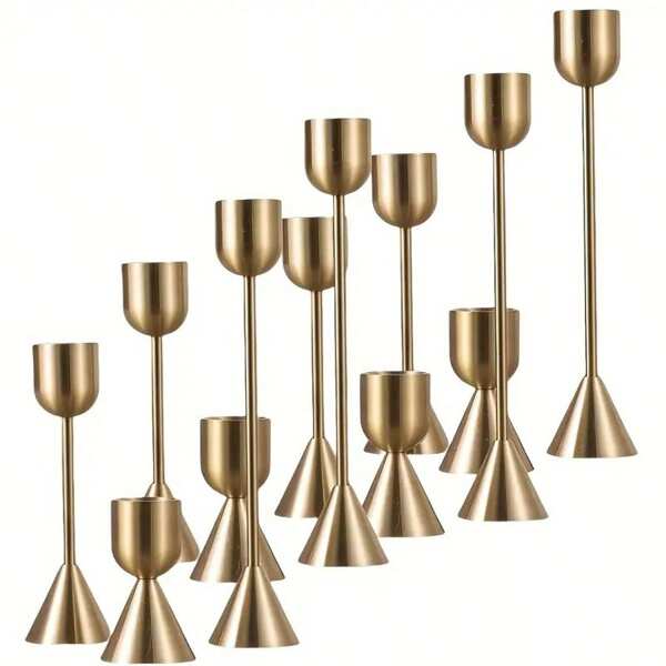 3/6pcs Gold Taper Candlestick Holders, Brass Gold Candle Holders, U-Shaped Candle Holders, Vintage Dining Table & Fireplace Decor, Minimalist Decorative Center, Candle Stands For Celebration, Dining, Wedding, Party, Elegant Home Decoration