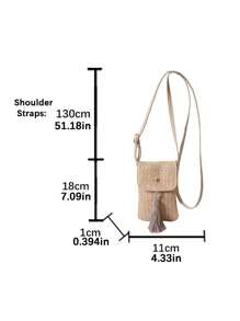 Schicke Miniatur Schultertasche für den Sommerurlaub am Strand - leicht geflochtenes Polyester mit verstellbarem Riemen, süße und kleine Umhängetasche, auffallende Strandtasche für den Sommer, mit Magnetverschluss und Quastendetail in Unifarben, lässige Umhängetasche für Handys, Geschenkidee zum Krankenschwestertag