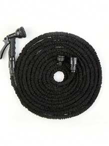 3X Telescopic Heavy-Duty Rubber Garden Hose With High-Pressure Water Gun - 3/4 Inch All-Season Outdoor Hose For Car Wash, Lawn Care & Yard Work, Includes European Thread Adapter