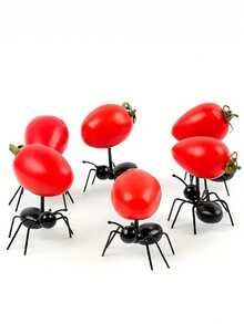 6 件/12 件/24 件蚂蚁形水果叉 - 逼真的番茄和草莓装饰，用于派对主题活动的有趣厨房配件，创意开胃菜和甜点餐具，派对用品 | 有趣的厨具 | 耐用的厨房工具