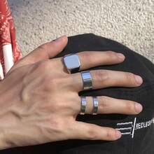 A Set Of Four Smooth Hip-Hop Minimalist Men's Street Photography Accessories Rings - Silver - View 4