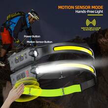 1pc Rechargeable 230° Wide Angle LED Headlamp With Motion Sensor, Suitable For Adults - Camping Gear, Waterproof Headlight Flashlight For Hiking, Running, Repair, Fishing, Cycling - Black - View 6