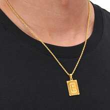 1pc Stainless Steel 26 Letter Twist Pendant Necklace, Hip-Hop Style Charm Gift For Men, Everyday Wear - Yellow Gold - View 3