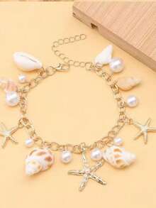 1 pieza Cadena de Body para mujer de playa, cadena de cintura con diseño de estrellas de mar y conchas de estilo oceánico, usar con bikini sexy