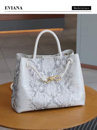 2025 European And American Fashion New Vintage Women's Bag, Niche Design Metal Buckle Large Capacity Woven Bag, Handbag Casual Shoulder Crossbody Tote Bag, Versatile Work Bag For Office Lady