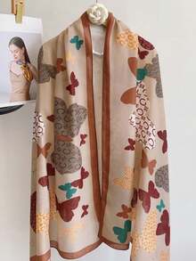 1pc Thin Spring Autumn Leaf Print Tassel Scarf Shawl - S46998 Brown - View 2