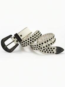 1 chiếc thắt lưng đính pha lê trơn màu Unisex, phong cách Punk Rock sáng bóng, phù hợp với váy, da PU thường ngày, công sở, quà tặng bạn trai chồng bố bố nam, trang phục hàng ngày, thời trang, thanh thiếu niên, ngoài trời, kỳ nghỉ, thể thao, du lịch, đường phố, boho, cổ điển mùa thu, mùa thu, phụ kiện Halloween thu đông, phù hợp cho thanh thiếu niên, thanh niên, nam giới, thường ngày, ngoài trời, thể thao, kỳ nghỉ, quà tặng tốt nghiệp, sinh nhật, trang phục hàng ngày - Đen và trắng - Xem 3