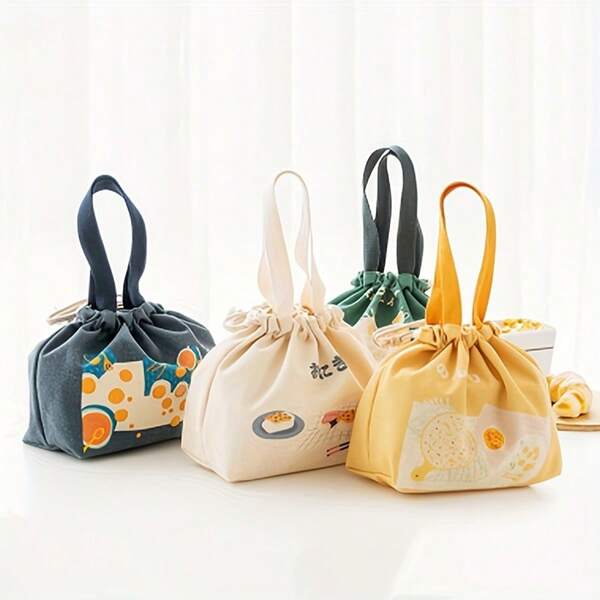 1pc Large Capacity Japanese Style Canvas Lunch Bag, Tote Bag For Carrying Lunch Box To Work, Back To School, Outdoor Carrying Bag