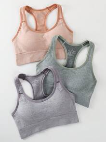 3 Pieces Set Of Women's Casual Sports Bra, Comfortable For Daily Yoga And Running, Wearing Vest - Multicolor - View 2
