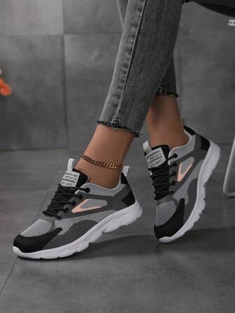 Zapatillas de mujer tejidas transpirables, zapatos casuales con cordones para exteriores, cómodos zapatos de baja altura