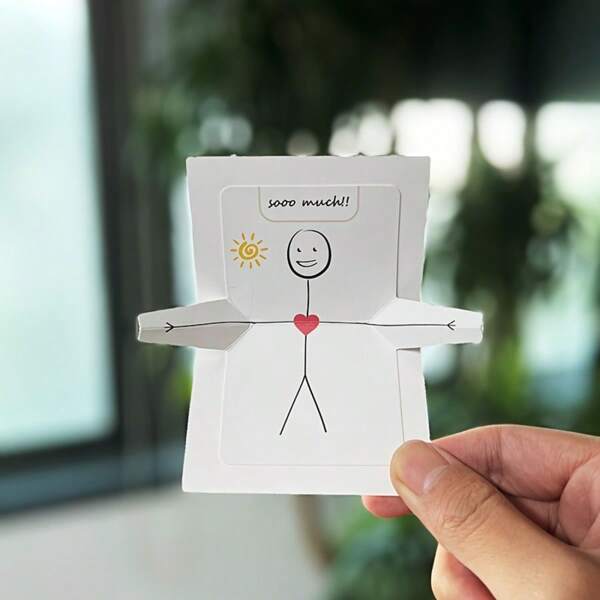 MUITO! Presente romântico de aniversário para casais – Lembrança criativa com design de boneco palito, perfeita para ele ou ela, namorado ou namorada, festa de casamento, texto em inglês, cartão de aniversário | Design lúdico | Arte em papel artesanal