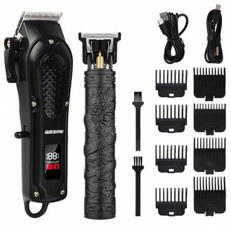  Set di tagliacapelli e rifinitore elettrico 2 in 1 WEEME per uomo, disponibile in oro/nero, ricaricabile USB, set professionale da barbiere, adatto per taglio, rasatura e acconciatura, strumento per salone di casa, regalo ideale per fidanzato/padre