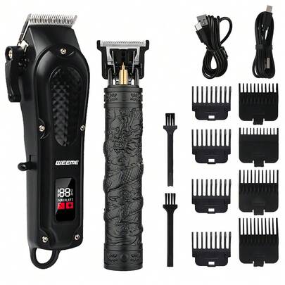  WEEME 男士二合一电动理发器和修剪器套装，金色/黑色可选，USB 充电，专业理发店组合，适用于理发/剃须/造型，家用沙龙工具，送给男朋友/父亲的理想礼物