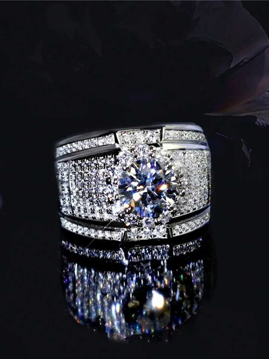 1PC Fashion Luxury Men Rings Silver Color Zirconia Stone Finger Ring For Women Men Wedding Band Party Jewelry Accessories - Ring - View 1