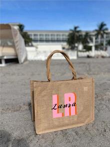 Customized Tote Bag With Monogram Striped - Customizable Name, Reusable Square Grocery Bag, Water-Repellent Beach Bag For Women, Large Capacity Tote Bag, Portable Work Tote Bag, Return School Gift, Mother's Day, Beach Bags For Woman, Beach Purse, Bag For Women Elegant, Concert, Wedding Items, Holiday Essentials, Back To School, Luxury, Teacher Gifts, Work Bag Women