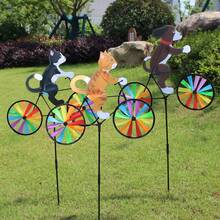 1 pieza de fantástica rotación de animal ciclista - Diseño de gato de dibujos animados montando una bicicleta - Decoración de plástico durable para el patio, adecuada para patios y jardines - Juguete de molinillo de viento para exteriores, decoración de patio | Decoración de animal de dibujos animados | Diseño colorido - Multicolor - Ver 5