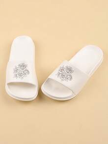 Fashion Women's Plastic Slippers Summer Sandals Fashionable Durable Soft Cartoon Cute White Flat Shower Bathroom Slides - Four Roses - View 3
