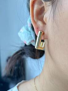 2 件光泽方形夹式耳环，适合无耳洞耳朵，简约奢华女士耳饰，几何个性耳环，适合派对日常佩戴，情人节生日礼物 - C行耳夾 - 查看 6