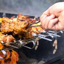 10 pièces Brochettes de barbecue, brochettes de barbecue longues en acier inoxydable, brochettes de barbecue shish kebab, brochettes de kebab plate en métal larges et réutilisables pour viande de poule, set de 10 avec sac de rangement