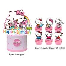 Sanrio 25pcs Sanrio Hello Kitty Cake Topper,Cupcake Toppers, Hello Kitty Birthday Decorations,Hello Kitty Theme Party Supplies, Hello Kitty Birthday Decorations,Hello Kitty Cake Decorations