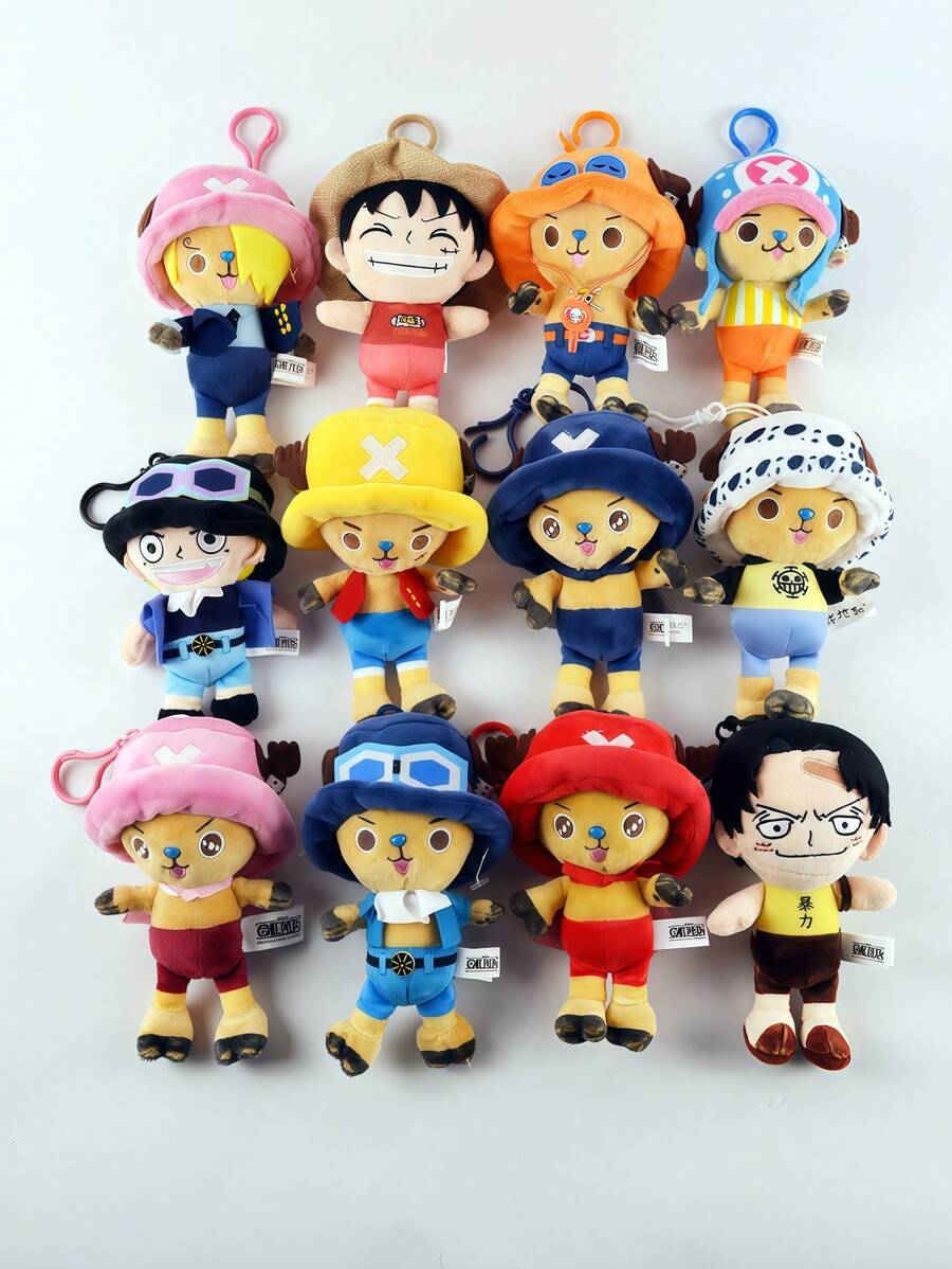 ONE PIECE 12 estilos de muñecos de peluche genuinos de ONE PIECE Monkey D Zoro, Chopper, Ace - Juguetes de peluche del Rey Pirata, lindos llaveros con colgantes, figuras de anime Kawaii, juguetes de peluche para coleccionar, regalos para cumpleaños y festivales de niños, 14cm/5,5 pulgadas