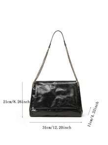 Large Capacity Commuter Tote Bag, 2025 New Fashion Chain Strap Shoulder Handbag, High-End Underarm Bag - Black - View 8
