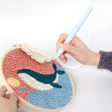 1 Set Dolphin Punch Needle Kits For Adults Starter Kits Hoop Embroidery Punch Needle Craft Set Includes All Tools And Materials For Diy Gift Home Decoration 7.87*7.87inch