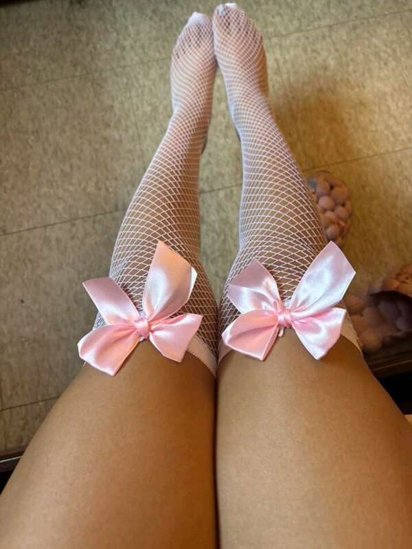 1 PC Sexy Lingerie Sexy Overknee Long Socks Women Sweet Girls Lolita Bowknot Thigh High Fishnet Stockings Gothic Punk Lace Mesh Legging