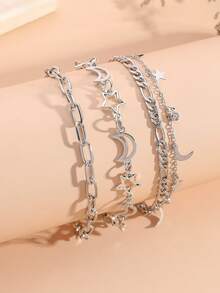 3pcs Simple And Charming Hollow Star Anklet Set For Women, Perfect For Beach And Daily Wear In Summer - Silver - View 8