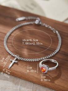 2pcs/Set Gothic Creative Personalised Heart And Sword Promise Ring Ladies Bracelet Ring Set, Valentine's Day Gift, Jewellery Accessories,Mom,Mother,Mother's Day,Gift