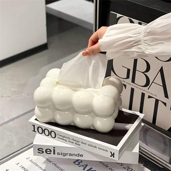 Cloud Shaped Smooth Plastic Tissue Box - Home Decoration For Kitchen, Bedroom And Living Room, White Bubble Design, Elegant And Practical Decoration Bathroom Organizer Bathroom Decor Summer Back To School