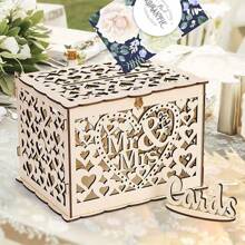 1 set scatola portacarte da matrimonio in legno con serratura e portacarte, portacarte e portadanaro stile country per matrimonio, scatola regalo da matrimonio per ricevimento, anniversario, addio al nubilato, festa, richiede assemblaggio