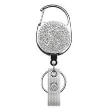 1pc Colorful Rhinestone Inlaid ABS Plastic Retractable Badge Reel, ID Card Holder With Belt Clip And 360 Degree Swivel Back To School