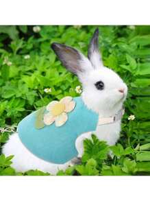1 pieza Arnés para conejo con diseño de flor y conejo adorable, Elegante y delicado conjunto de arnés para conejos, Arnés de pecho y correa para uso en exteriores, Adecuado para conejos, gatos pequeños, cobayas, etc.