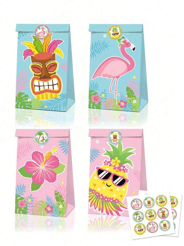 12 túi quà nhiệt đới Hawaii, túi đựng quà có nhãn dán, túi đựng quà tặng tiệc Summer Vibes, tiệc Hawaii mùa hè, túi giấy in hình quả dứa, túi đựng quà có nhãn dán, túi đựng kẹo Aloha, túi đựng kẹo hình lá cọ, túi đựng kẹo Aloha