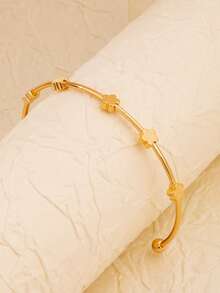 1pc Minimalist European And American Style Gold Flower Open Bangle Bracelet, Suitable For Daily Wear And Matching - Gold - View 3