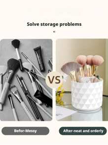 1 pieza Caja de almacenamiento giratoria para pinceles de maquillaje, soporte de escritorio redondo para delineador de cejas, lápiz, lápiz labial y pinceles, organizador de cosméticos, contenedor para pinceles adecuado para mesas de maquillaje, tocadores, escritorios, decoración de habitaciones, escritorios de oficina, organización y almacenamiento de baños