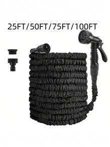 3X Telescopic Heavy-Duty Rubber Garden Hose With High-Pressure Water Gun - 3/4 Inch All-Season Outdoor Hose For Car Wash, Lawn Care & Yard Work, Includes European Thread Adapter